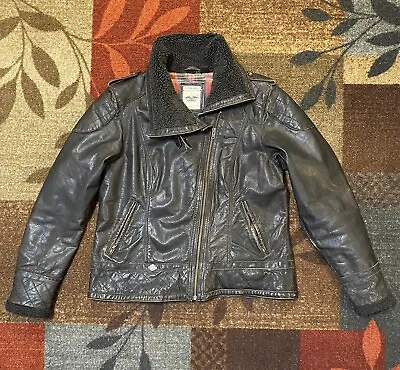 Vintage Harley Davidson Black Goatskin Leather Buckle Collar Jacket Womens XL • $69