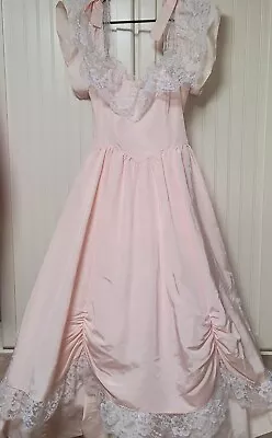 Gunne Sax By Jessica McClintock 80s Ball Gown Prom Dress Size 7 Pink Bows Lace • $140