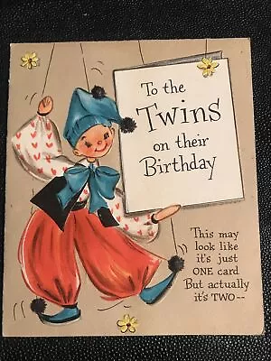 Vintage Twins Birthday Card Extremely Rare Hallmark Mid Century Ready To Frame • $4.99
