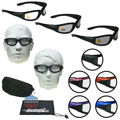 Motorcycle Photochromic Transitional Biker Riding Sunglass Day Night Foam Padded • $56.99