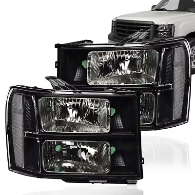 Fit For 2007-2014 Gmc Sierra 1500 2500 3500 Black/clear Headlight Head Lamps New • $74.99