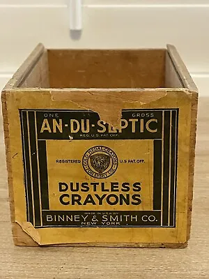 Vintage 1900s Crayola Binney & Smith Dustless An-Du-Septic Crayons Wood Box • $29.99