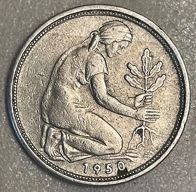 German 50 Pfennig Coin 1950 Bundesrepublik Deutschland • £1.19
