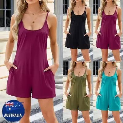 Womens Strappy Pockets Mini Jumpsuit Playsuit Summer Loose Casual Romper Shorts • $9.99