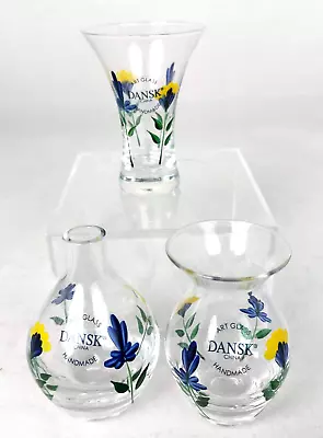 $29.95 • Buy Lot 3 Dansk Miniature Glass Bud Vases With Hand Painted Flowers Rare!