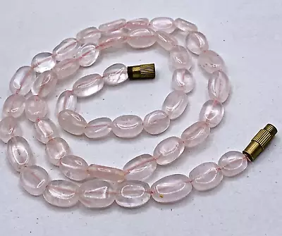 Vintage Artisan Made Pink Rose Quartz Bead Necklace Barrel Clasp 17  • $14.75