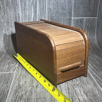 Vintage Modern Teak-Tech Wooden  Roll Top Recipe Desk Top File Organizer • $39.99