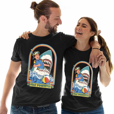 £8.49 • Buy Stay Positive Shark Attack Ocean Funny Birthday Gift Unisex T Shirt Top #E