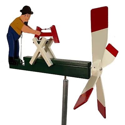 Sawyer Whirligig Man Sawing Wood Wind Spinner Handmade In USA • $117