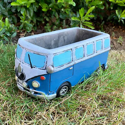 £15.99 • Buy Blue VW Campervan Planter Cement Home Garden Plant Flower Seed Herb Pot Gift New