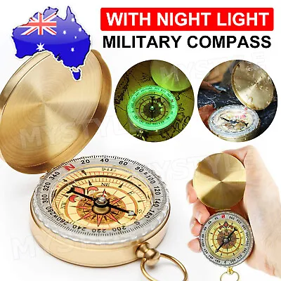 Portable Classic Brass Survival Pocket Camping Compass Outdoor Hiking Watch Map • $6.95