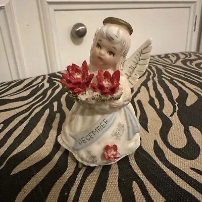 Vtg. Lefton  December  Girl Christmas Angel Figurine Bisque 3332 Label 4” • $15