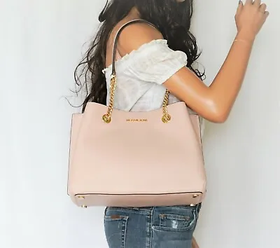 Michael Kors Teagen Large Chain Shoulder Tote Bag Handbag Pink Powder Blush $448 • $99.80