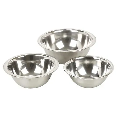 Set Of 3 Stainless Steel Metal Deep Mixing Bowls Caterer Salad Spaghetti Pasta • £3.99