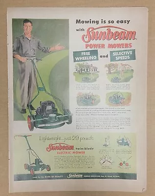 VINTAGE 1957 Print Ad Advertisement Sunbeam Lawn Mower Electric  • $9.99