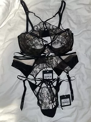 Honey Birdette Yasmina Bra 12E Large Suspender Medium Thong • $120