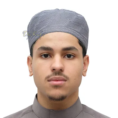 MUSLIM KUFI HAT | Dark Grey Tall Madinah Embroidered Fabrick Islamic Prayer Cap • $9.99