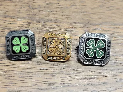 Vintage 4-H Club Pins Sterling & Other Metal Patented Clover 4 H Four Lot Of 3 • $9.99