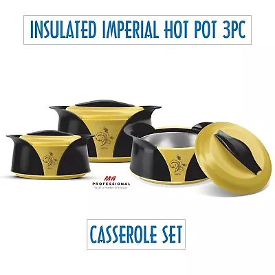 £22.99 • Buy 3pc Hot Pot Set Food Warmer Thermal Serving Insulated Casserole Pan Dish Round