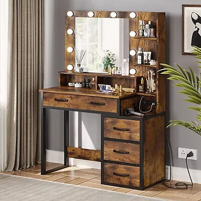 Vanity Table With Lighted Mirror & Charging Station Makeup Table Vanity Dresser • $219.89