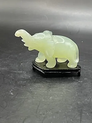 Vintage Pale Green Jade Elephant Trunk Up Good Luck Glass Figurine 2  High X 3.5 • $15.99