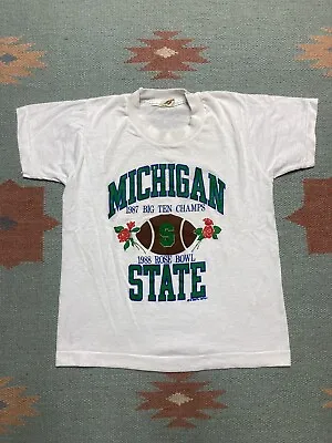 Vintage 1987 Rose Bowl Michigan State University College T Shirt Youth 10-12 NOS • $21.25