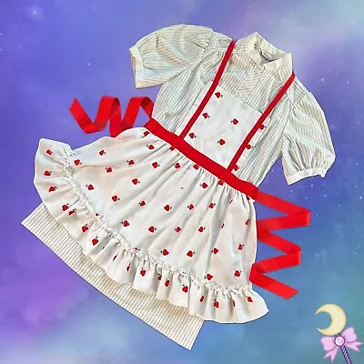 Vintage 80s Anime MAID CAFE Mini Dress & Strawberry KAWAII Apron Set  ✨ Size M L • $58