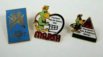 Lot Of 3 Vintage 1987 The Tenth Pan Am Games Indianapolis Lapel Pins Hat Pins • $9.75