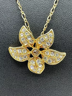 J. Crew Gold Pave Crystal Flower Pendant Necklace Long 24  • $24.50