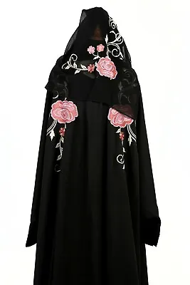 Closed Black Floral Embroidery Batwings Abaya With Matching Scarf Farasha Burkha • £29.99