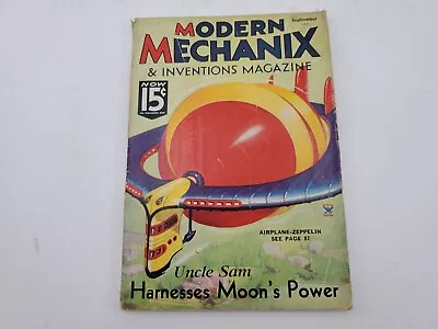 Modern Mechanix Magazine September 1935 Harness Moon Power Airplane Zeppelin • $9