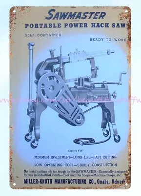 1960s Sawmaster Portable Power Hack Saw Miller-Knuth Mfg Omaha NE Metal Tin Sign • $18.80