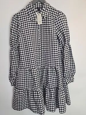 River Island Check Print Tiered Shirt Dress. Black And White Size 6 **** V57 • £10.90