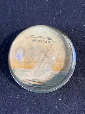 VINTAGE ANTIQUE GLASS ADVERTISING Souvenir PAPERWEIGHT Coldwater Michigan • $18