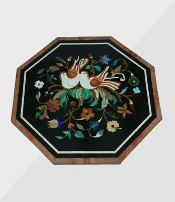 13  Black Marble Side Center Table Top Inlay Multi Stone Bird Malachite Decor • $254