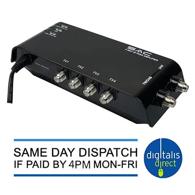 SAC 4 Way TV Booster Distribution Amplifier Digital Freeview 12Db Gain Four • £21.99