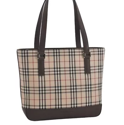 Authentic BURBERRY Check Vintage Shoulder Hand Bag Canvas Leather Beige 6318I • $51