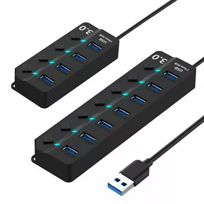 $15.99 • Buy 4/7 Port USB 3.0 Hub 5Gbps High Speed On/Off Independent Switches Adapter For PC