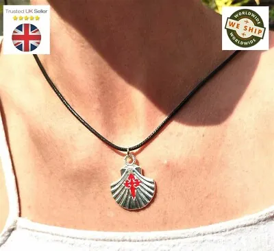Camino De Santiago Silvered Scallop Shell With St James Cross Pendant On Cord • £7.95