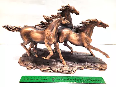 3 Wild Horses Bronze Copper Sculpture Montana Wilderness Mustangs   18  L ×.5 H • $119.90