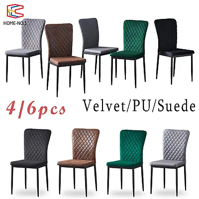 Set Of 4/6 Dining Chairs Padded Seat High Back Metal Legs Home Furniture Kitchen • £129.99