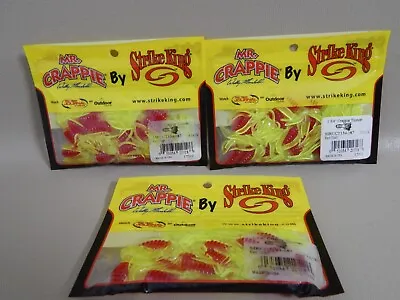 Lot Of 3 Packs Strike King  Mr Crappie Thunder Red Chartreuse  Plastic Jig Lure • $9.45