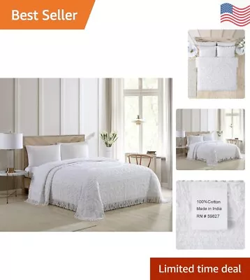 Luxurious Sumptuous Medallion Chenille Bedspread - Elegant - Queen Size White • $91.99