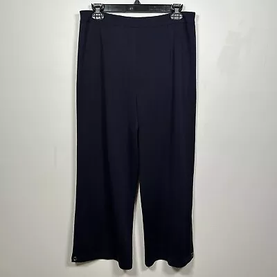 Misook Navy Acrylic Knit Flat Front Elastic Waist Straight Leg Trouser Pants L • $29.95