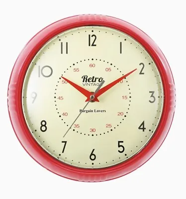 Retro Clock Wall Diner Vintage Home Office Analogue Dining Room Metal Battery 12 • £11.95
