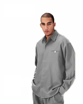 Men's 2pc Walking Suit Long Sleeve Casual Shirt & Pants Set Solid Color • $46.69