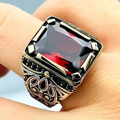 Red Square Ruby Gemstone Ring Mens 925K Sterling Silver Men's Jewelry • $45