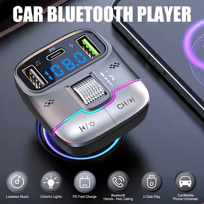 Car Bluetooth5.3 FM Transmitter Wireless USB PD Adapter MP3 Player Quick Charger • £10.49