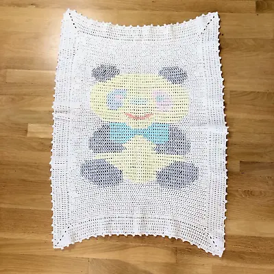 Vintage Baby Blanket Panda Bear Hand Crocheted Pastel 26 X 35 • $14.06