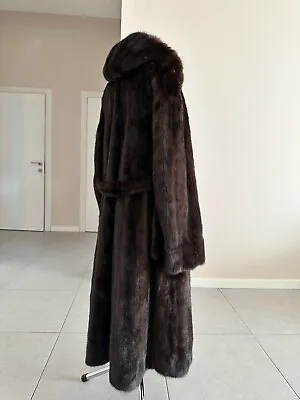 REAL BELTED Long Mahogany Mink Fur Coat Hooded 1109997 GENUINE REAL SIZE M • $1200